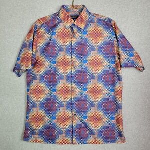 Bassiri Limited Collection Mens Large Abstract Geometric Microfiber Shirt Blue L